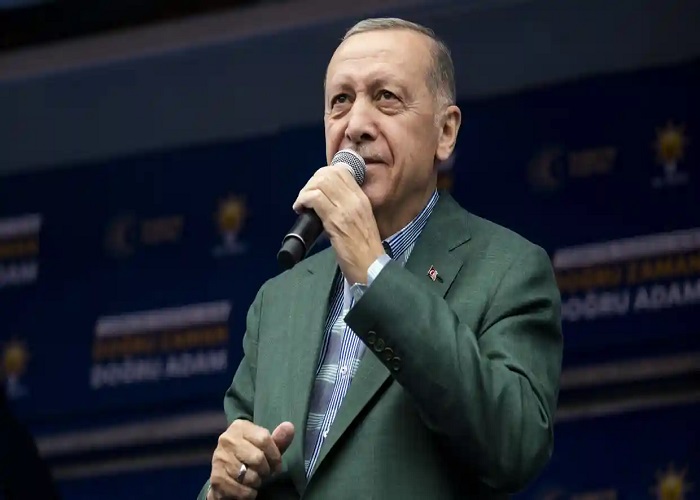 Recep Tayyip Erdoğan at an election rally in Ankara, Turkey on 11 May 2023. Photograph: Anadolu Agency/Getty Images